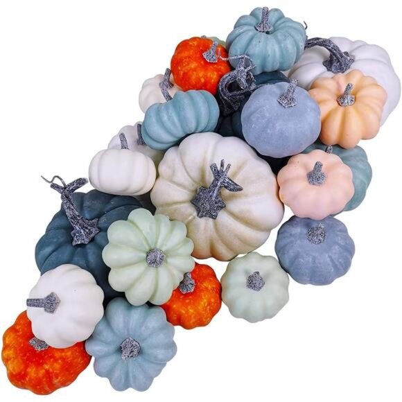 24 Pcs Bulk Assorted Rustic Harvest Artificial Pumpkins Foam Pumpkin in White - Picture 1 of 8